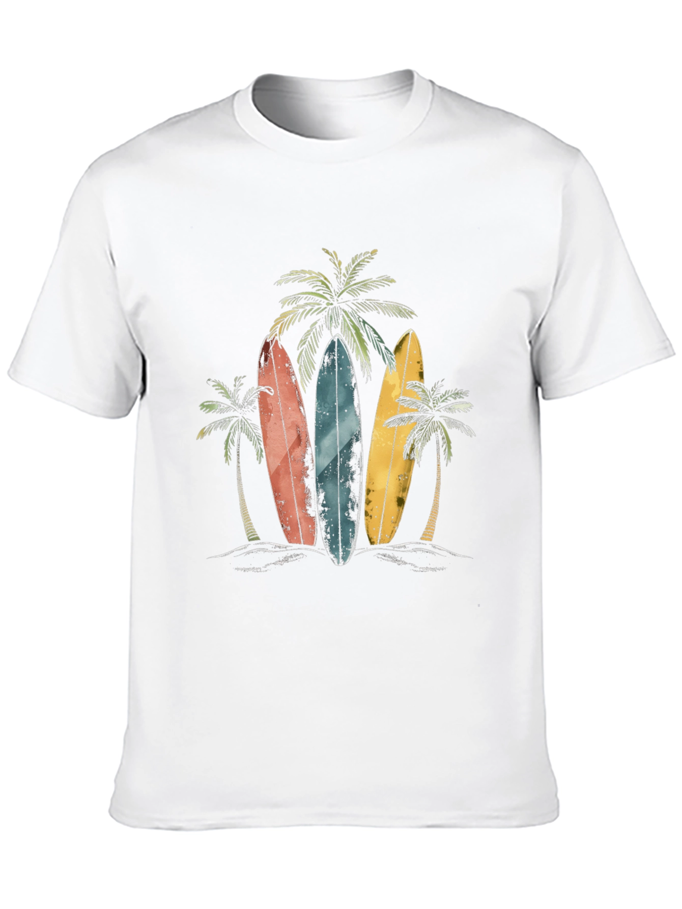 Surfboard Beach T-Shirt with Palm Tree Design