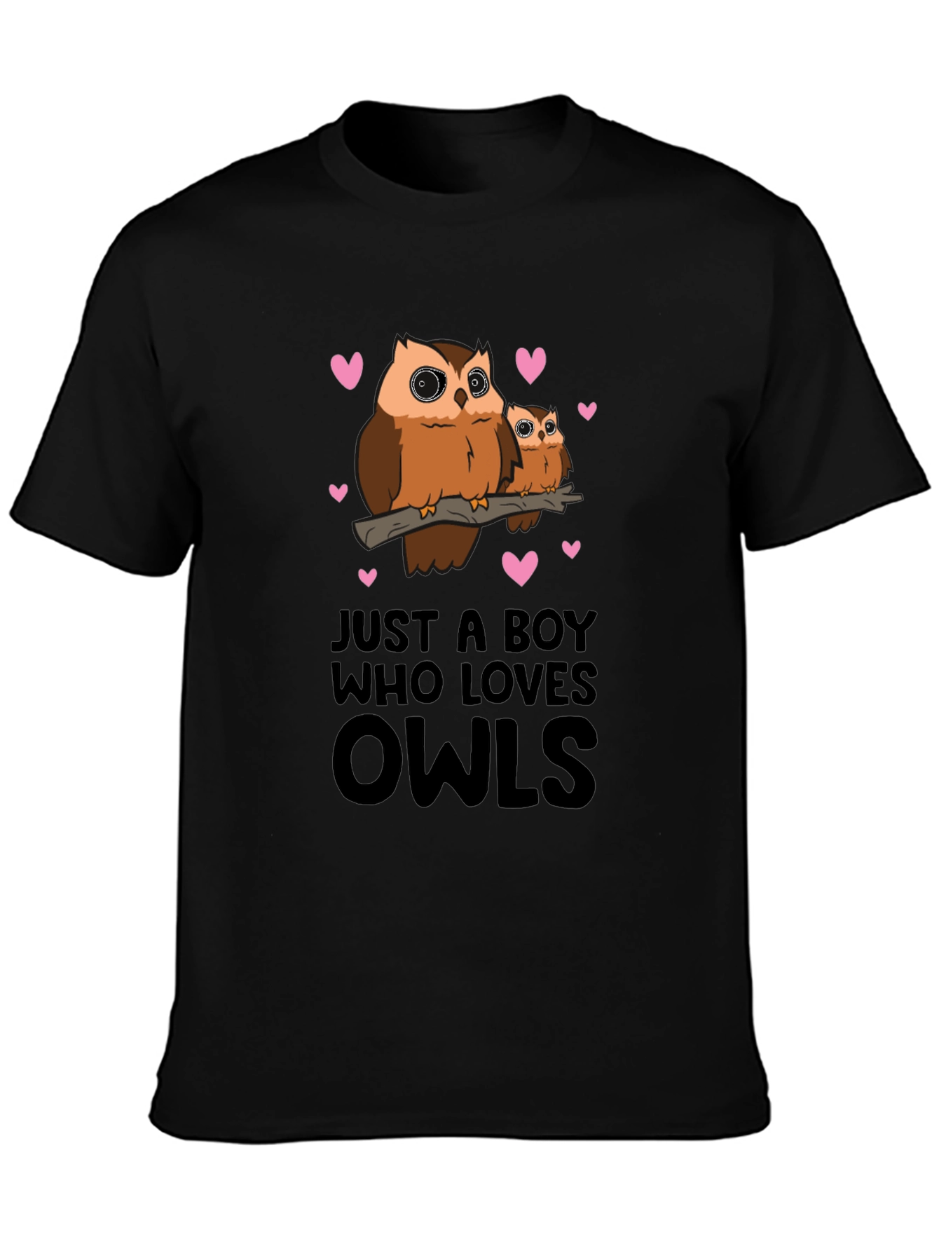 Just A Boy Who Loves Owls Black T-Shirt
