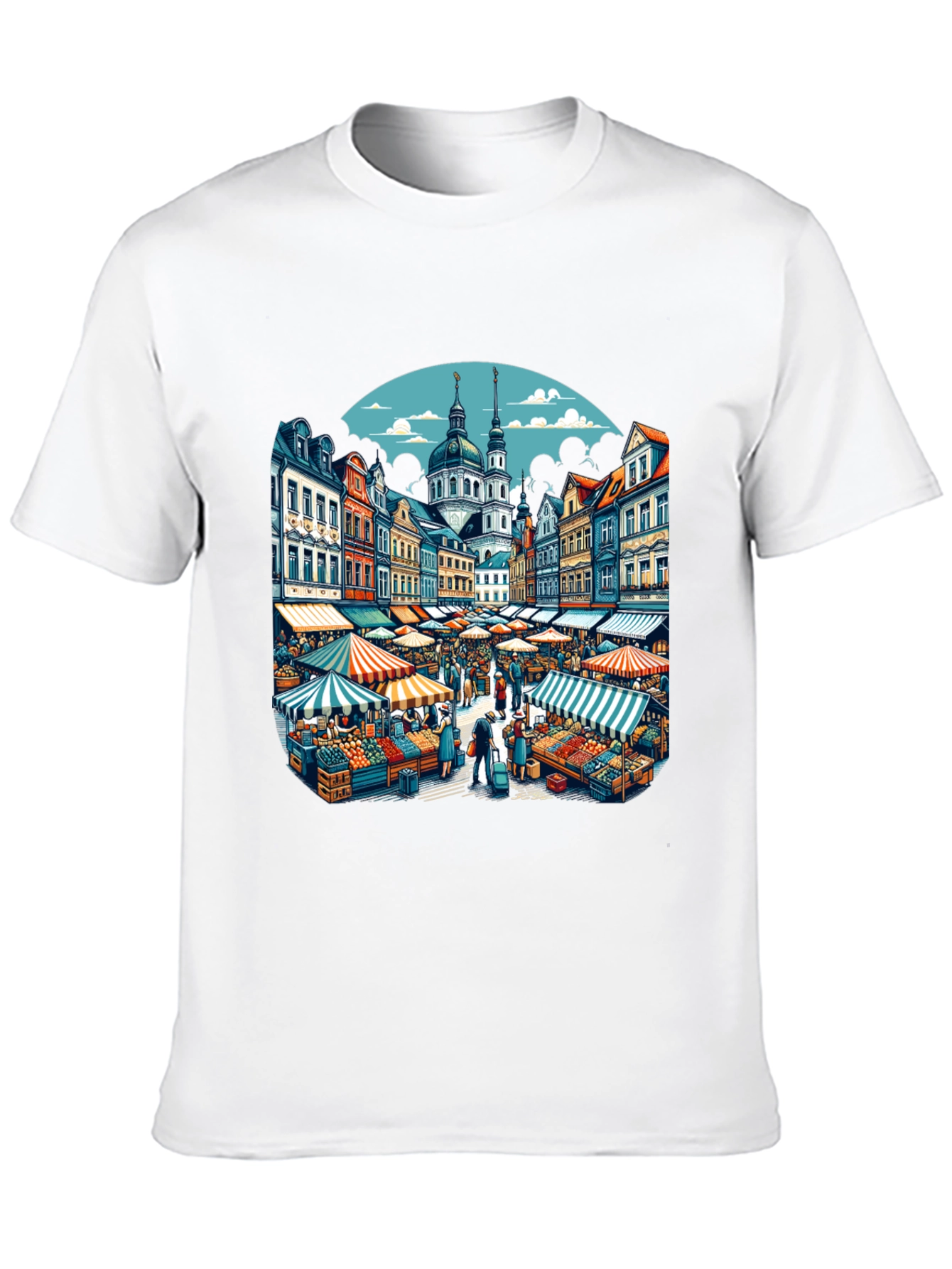 Market Scene Graphic T-Shirt
