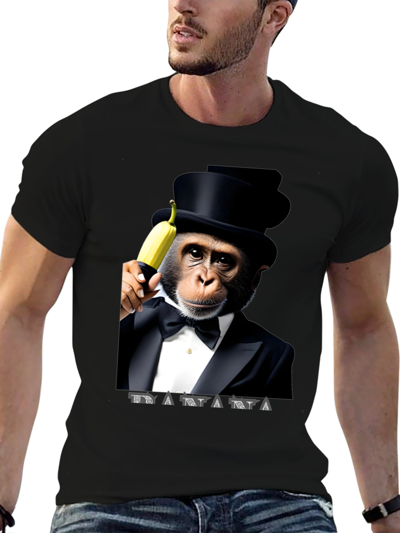 Chimpanzee Tuxedo Banana Graphic T-Shirt