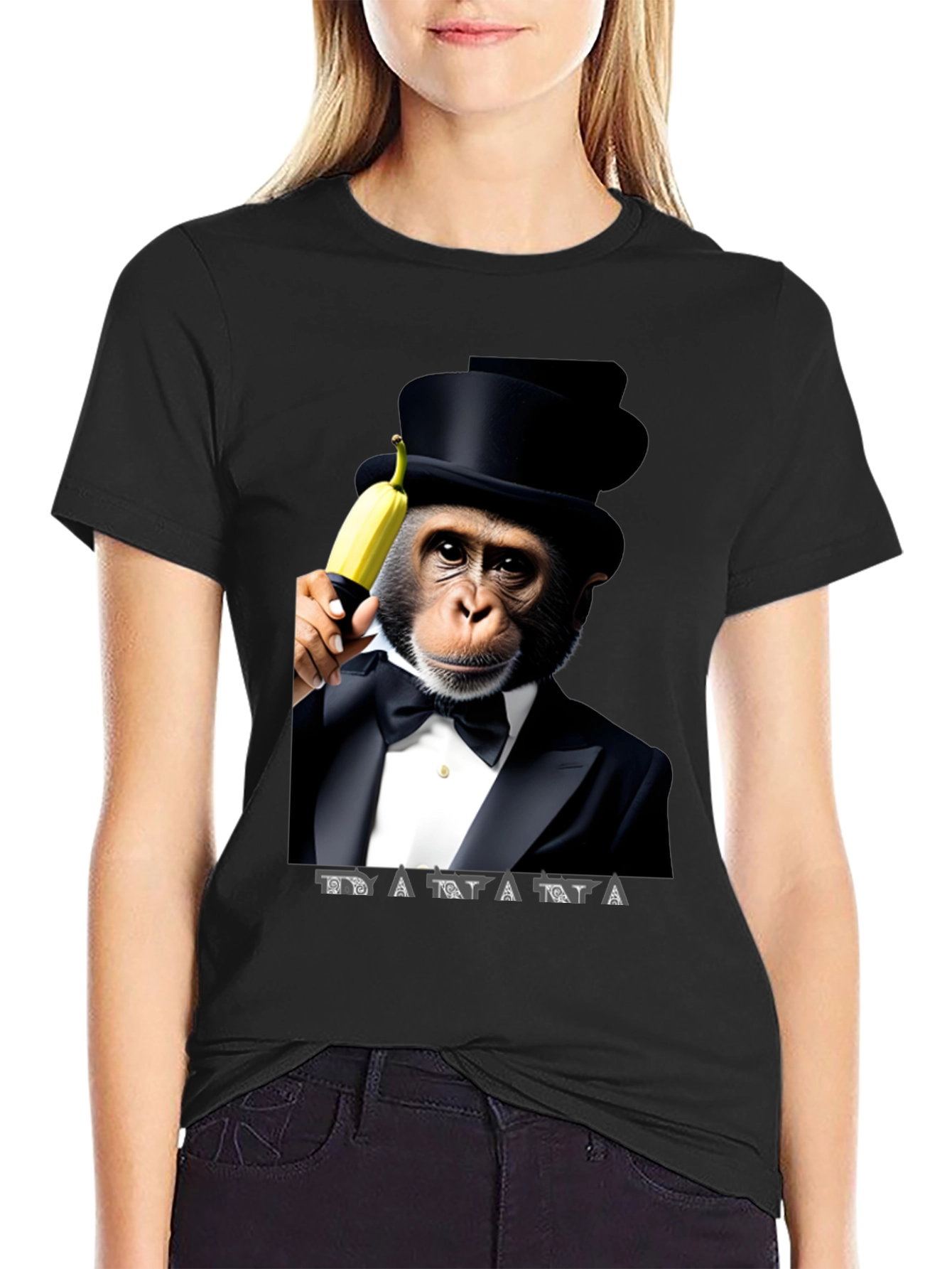 Chimpanzee Tuxedo Banana Graphic T-Shirt