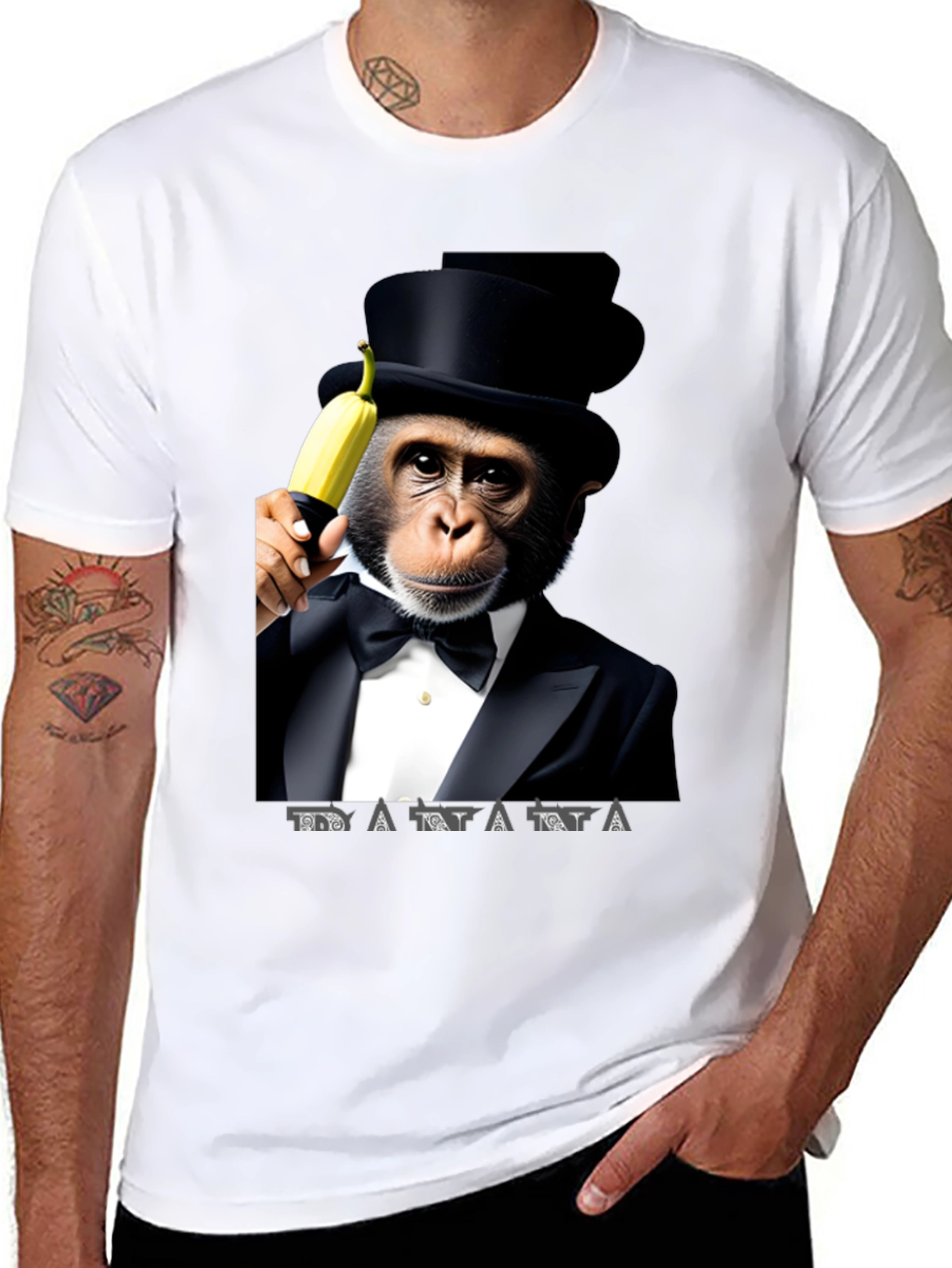 Chimpanzee Tuxedo Banana Graphic T-Shirt