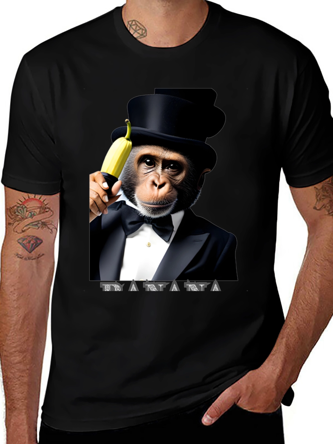 Chimpanzee Tuxedo Banana Graphic T-Shirt