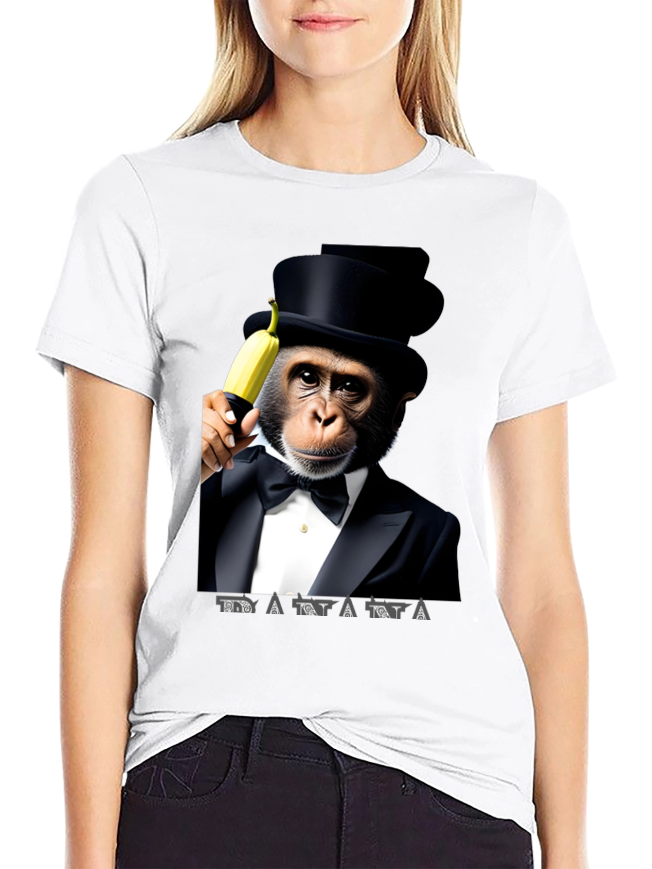Chimpanzee Tuxedo Banana Graphic T-Shirt