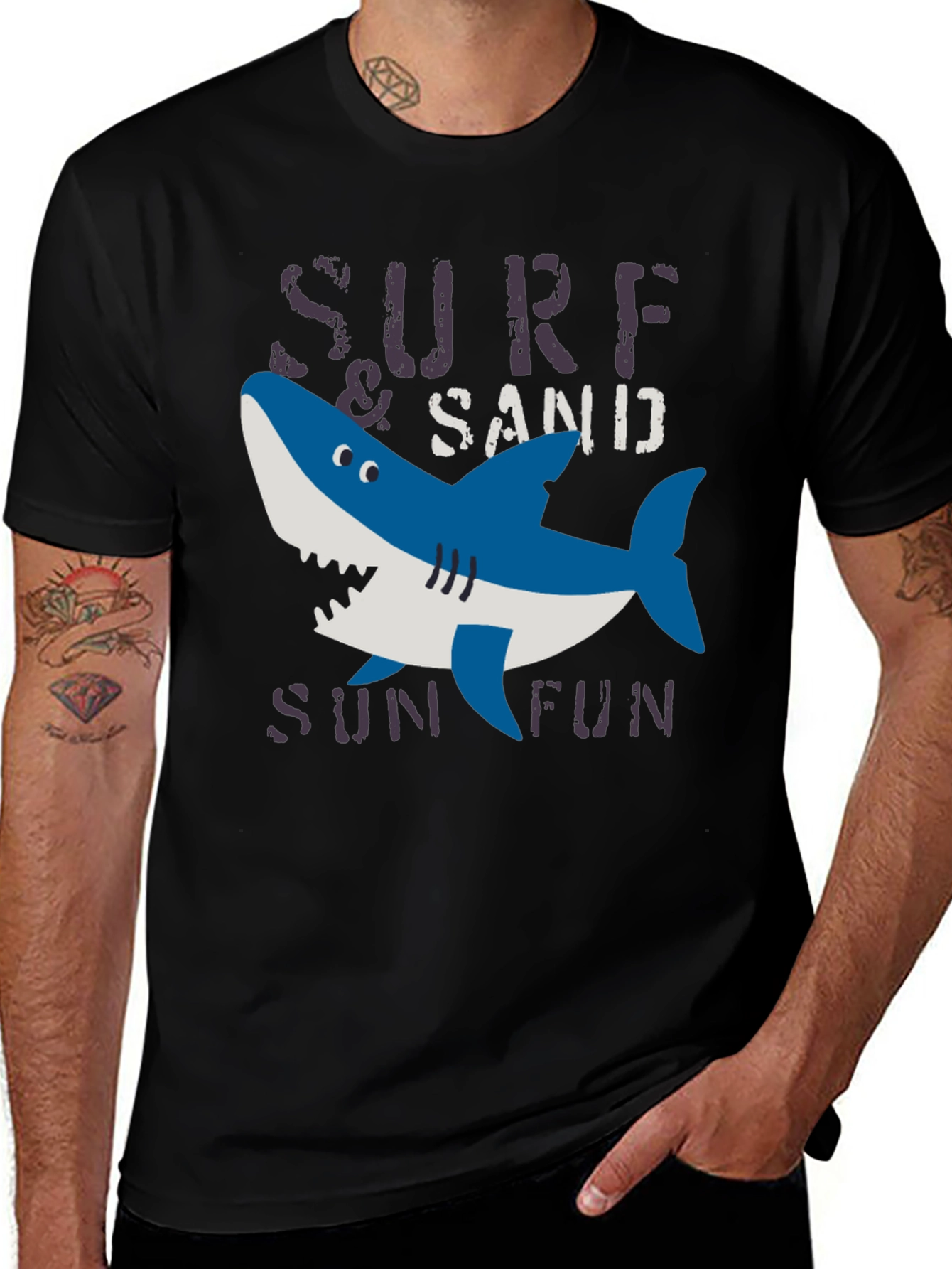 Surf & Sand Fun Shark Graphic Tee - Black