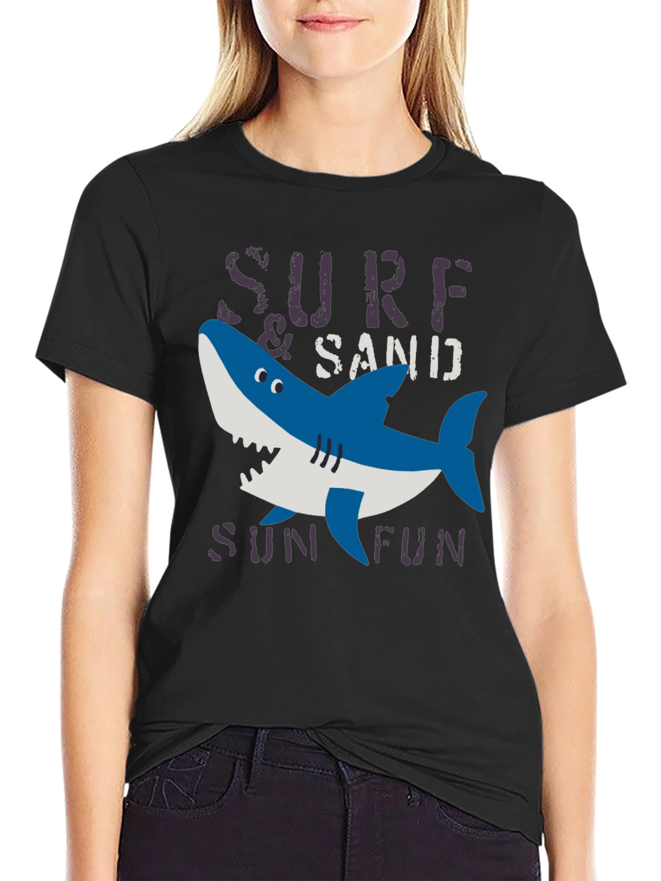 Surf & Sand Fun Shark Graphic Tee - Black