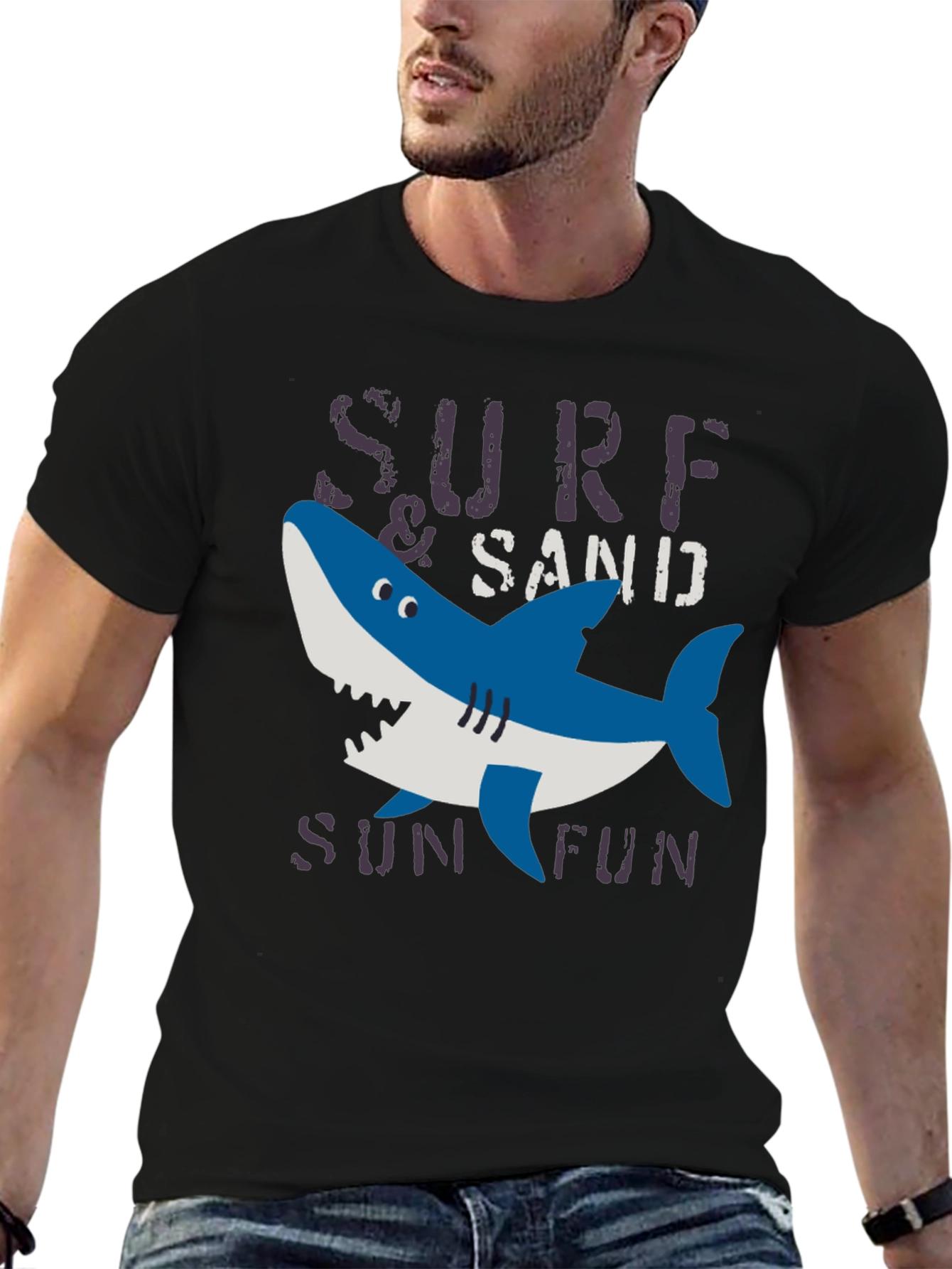 Surf & Sand Fun Shark Graphic Tee - Black