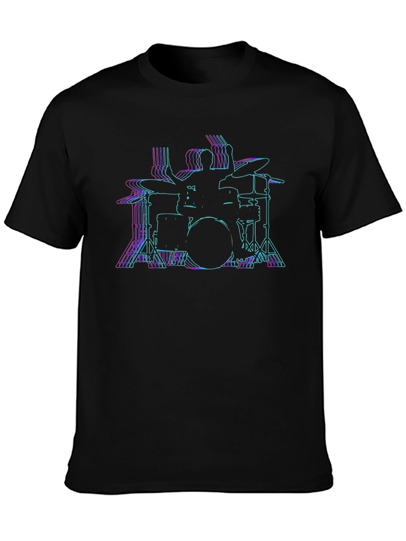 Drummer Outline Black T-Shirt - Music Lover Tee