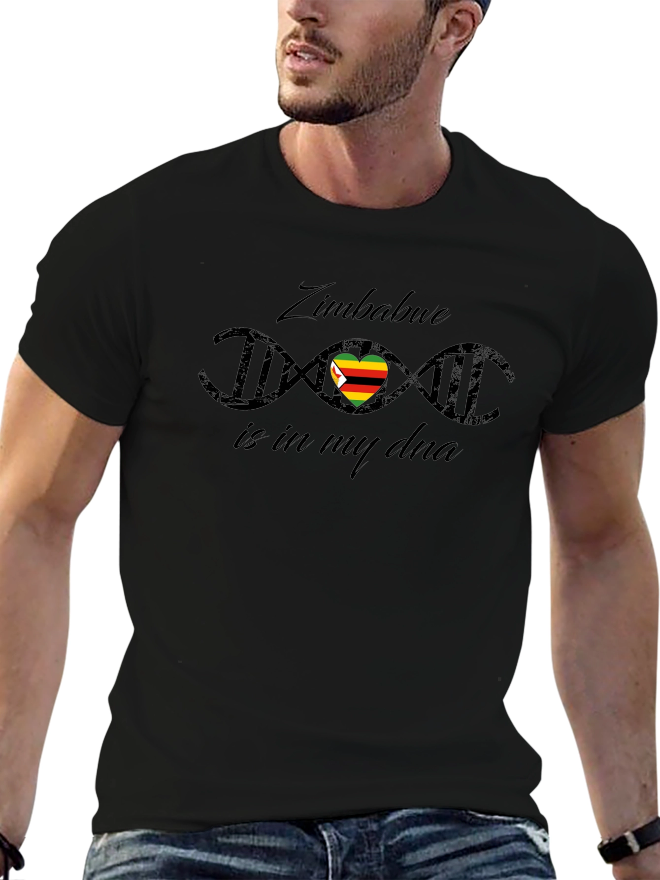 Zimbabwe DNA Heart T-Shirt - Black