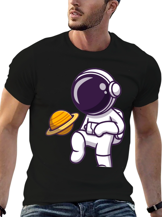 Astronaut & Saturn Graphic Black T-Shirt