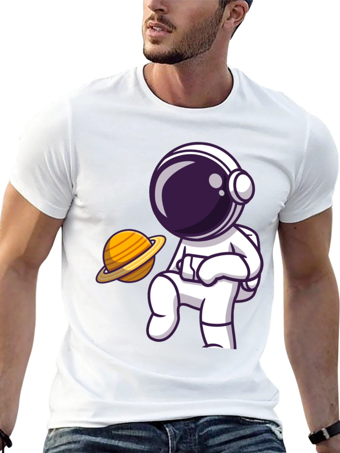 Astronaut & Saturn Graphic Black T-Shirt