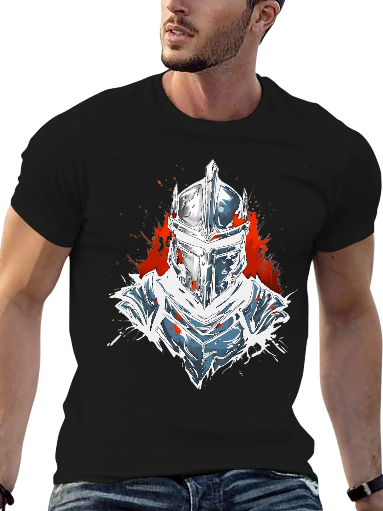 Knight Helmet Graphic Black T-Shirt