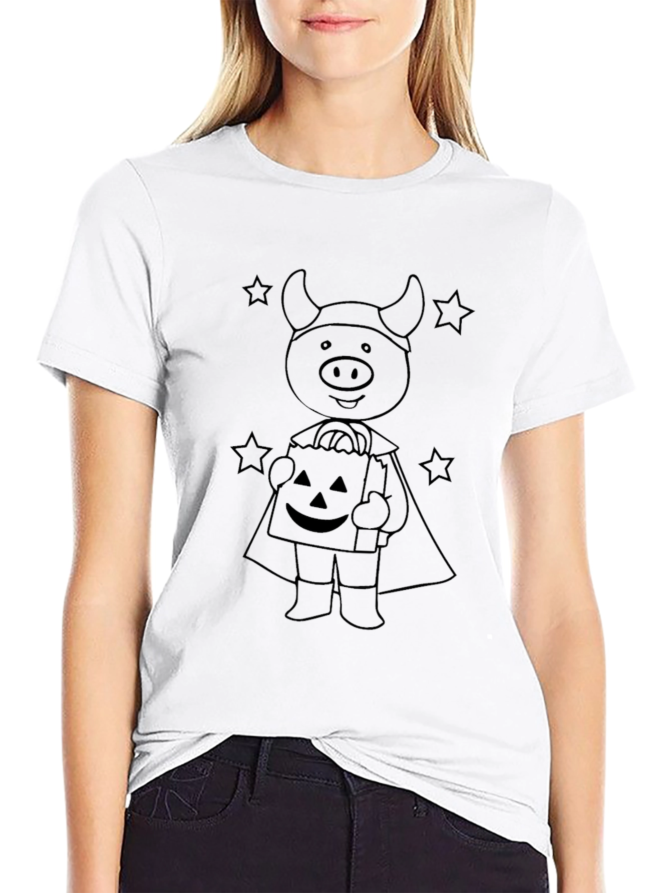 Halloween Pig Costume Black T-Shirt