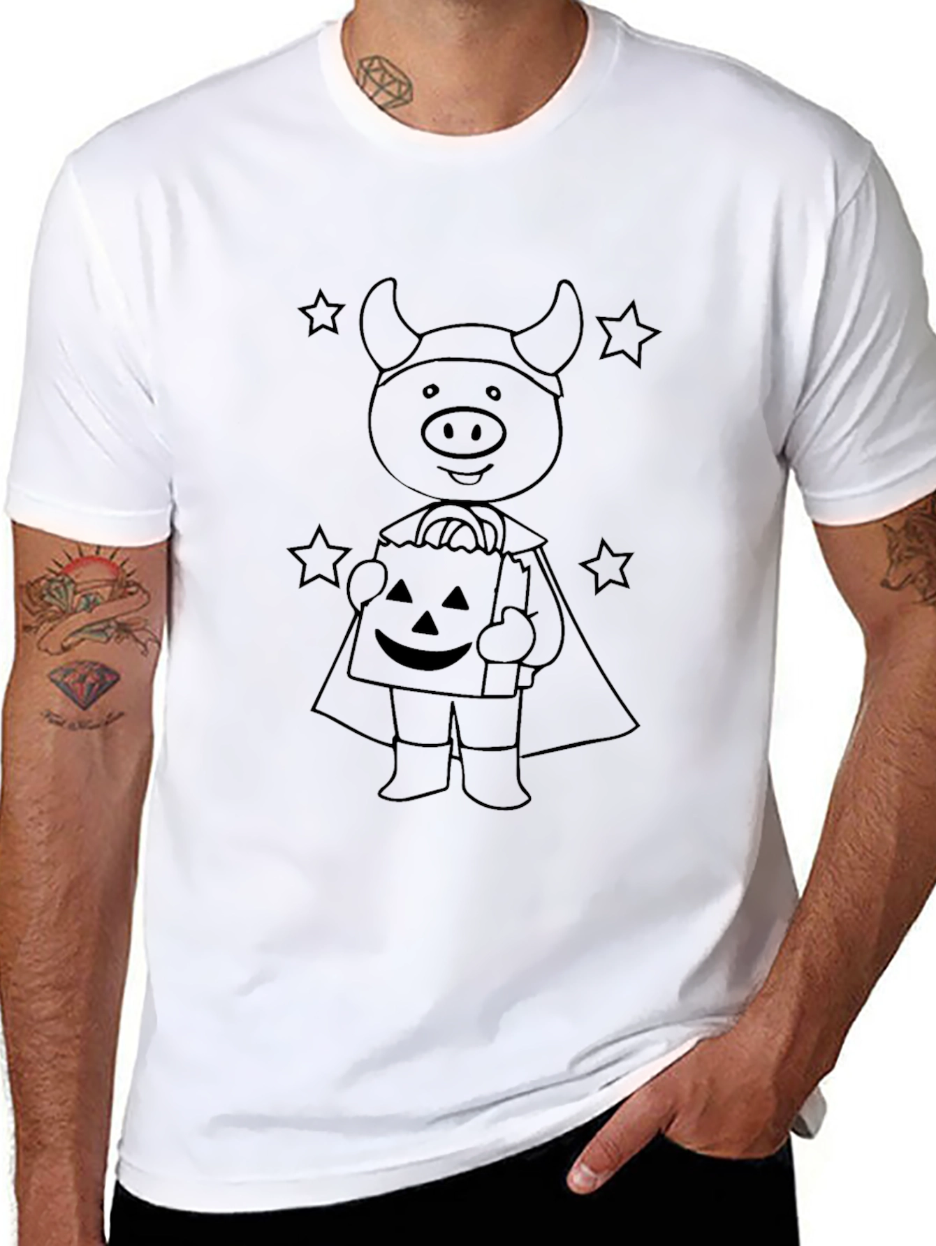 Halloween Pig Costume Black T-Shirt
