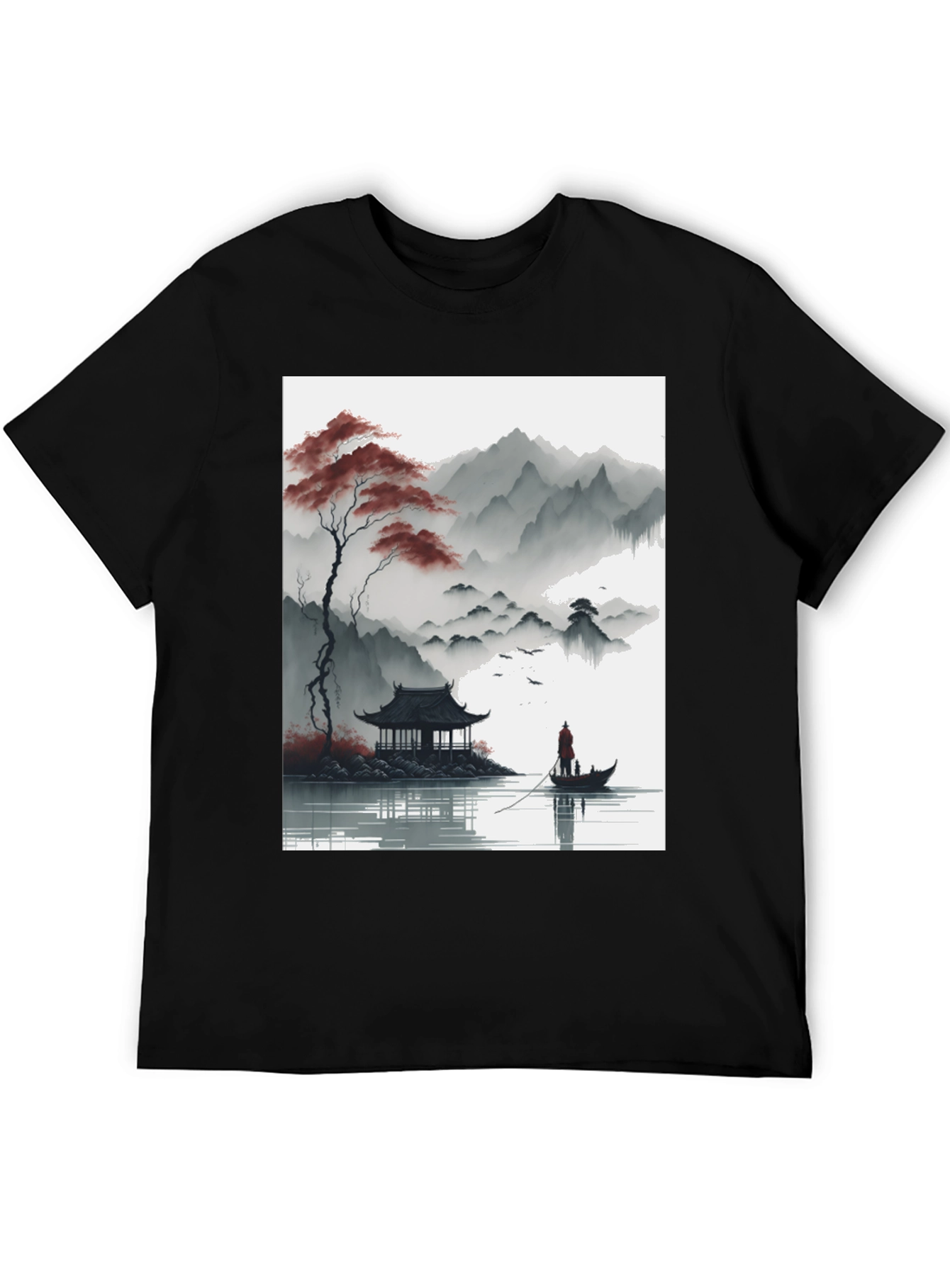 Artistic Zen Landscape Black T-Shirt