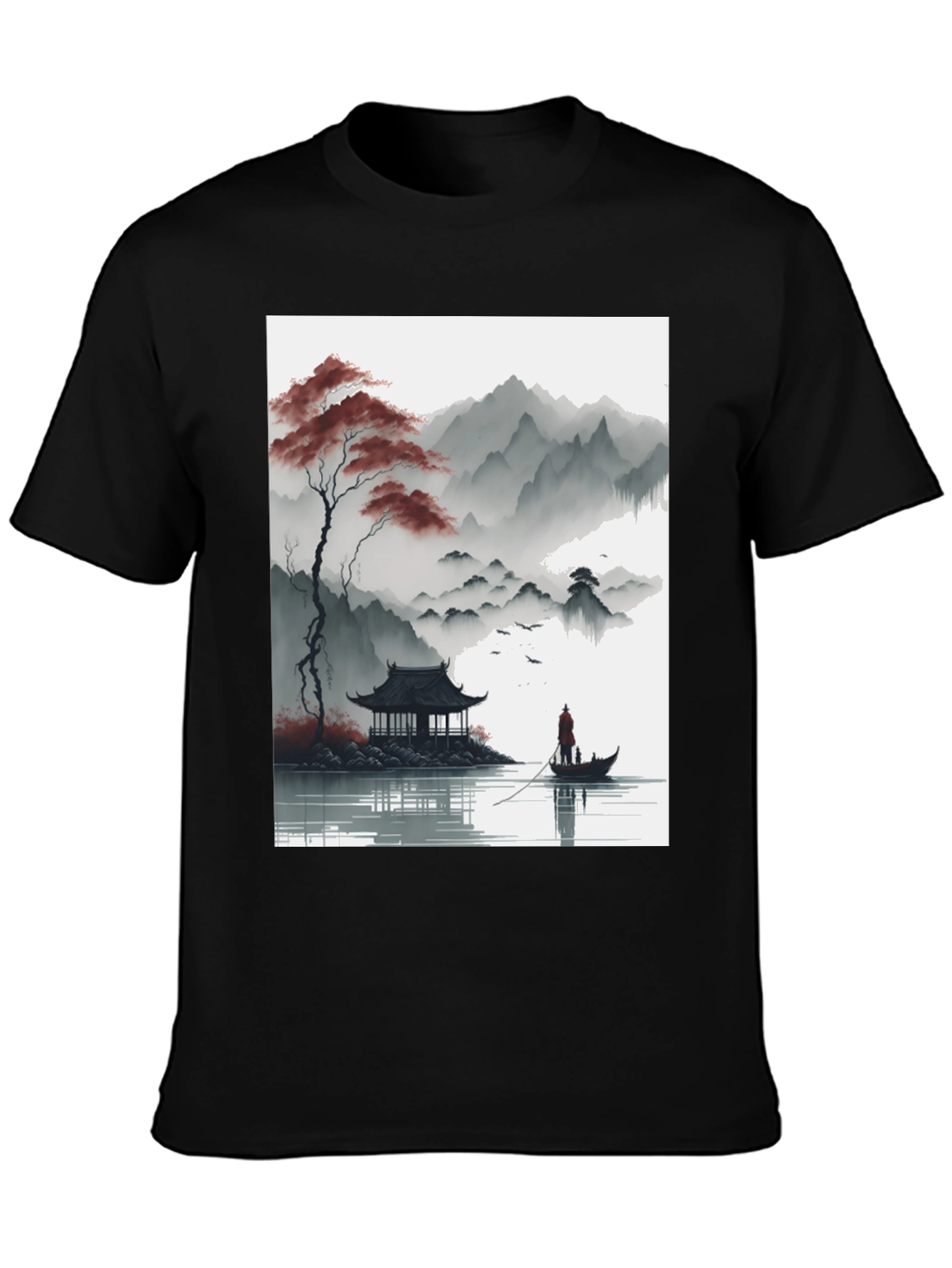 Artistic Zen Landscape Black T-Shirt
