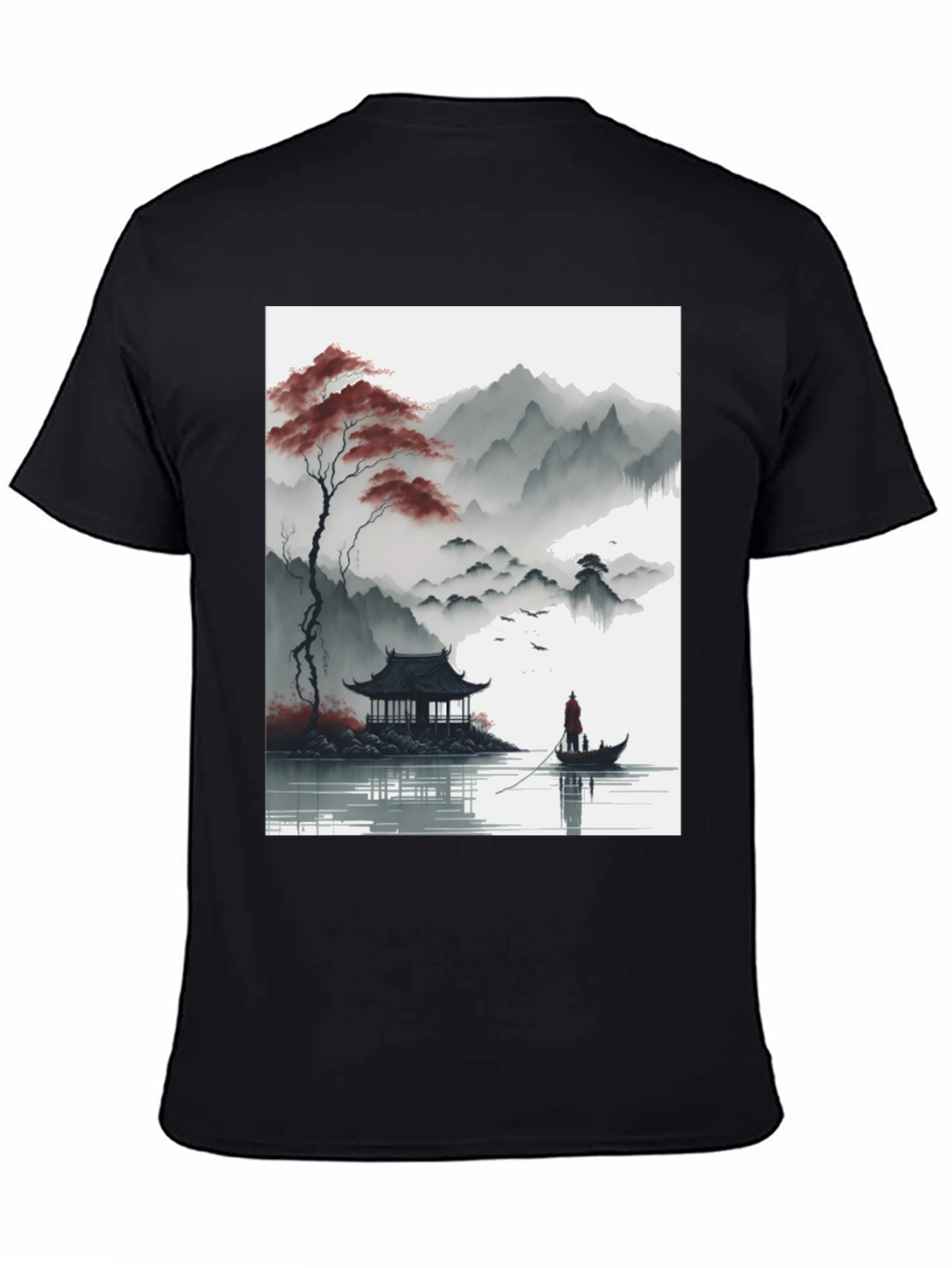 Artistic Zen Landscape Black T-Shirt