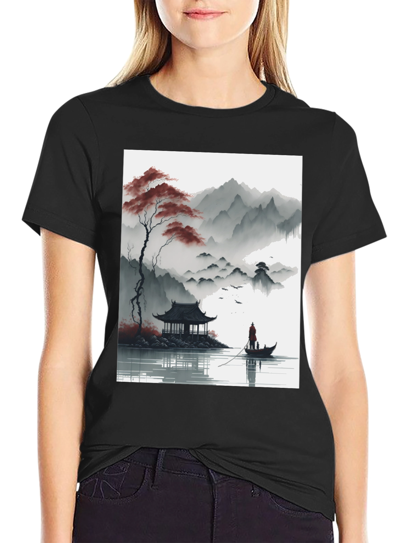 Artistic Zen Landscape Black T-Shirt