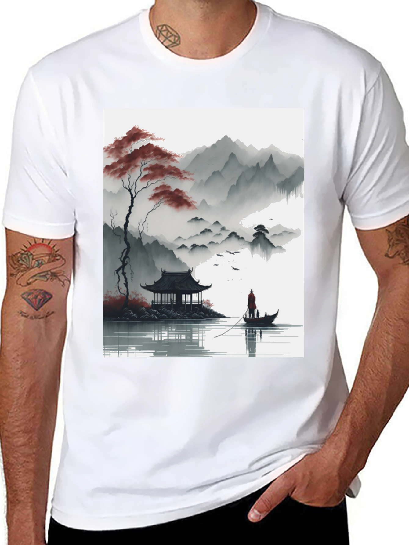 Artistic Zen Landscape Black T-Shirt