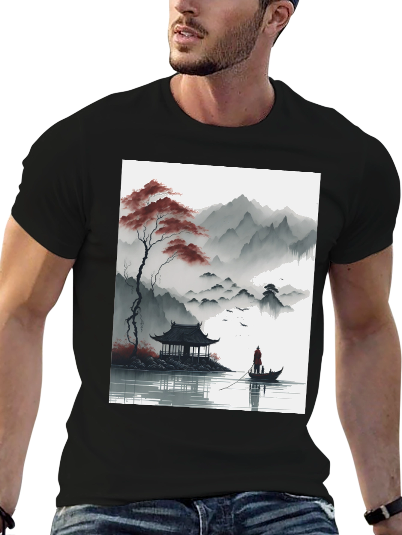 Artistic Zen Landscape Black T-Shirt