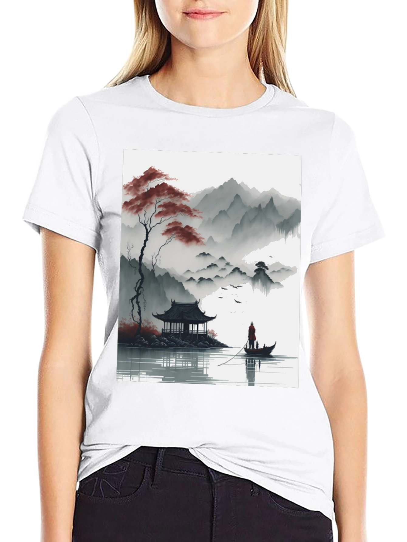 Artistic Zen Landscape Black T-Shirt