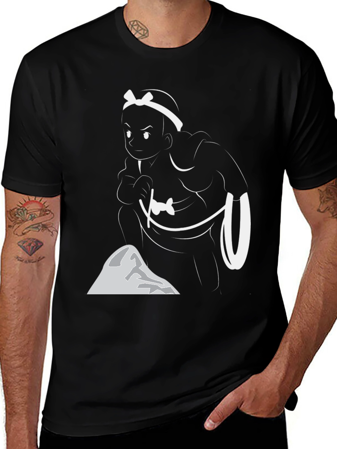 Sumo Wrestler Graphic Tee - Black Cotton T-Shirt
