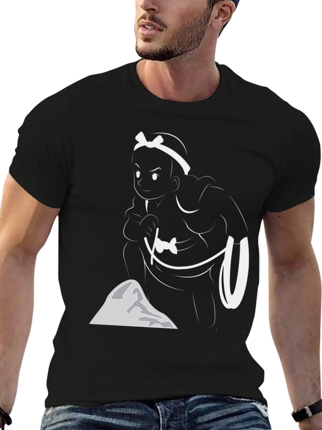 Sumo Wrestler Graphic Tee - Black Cotton T-Shirt