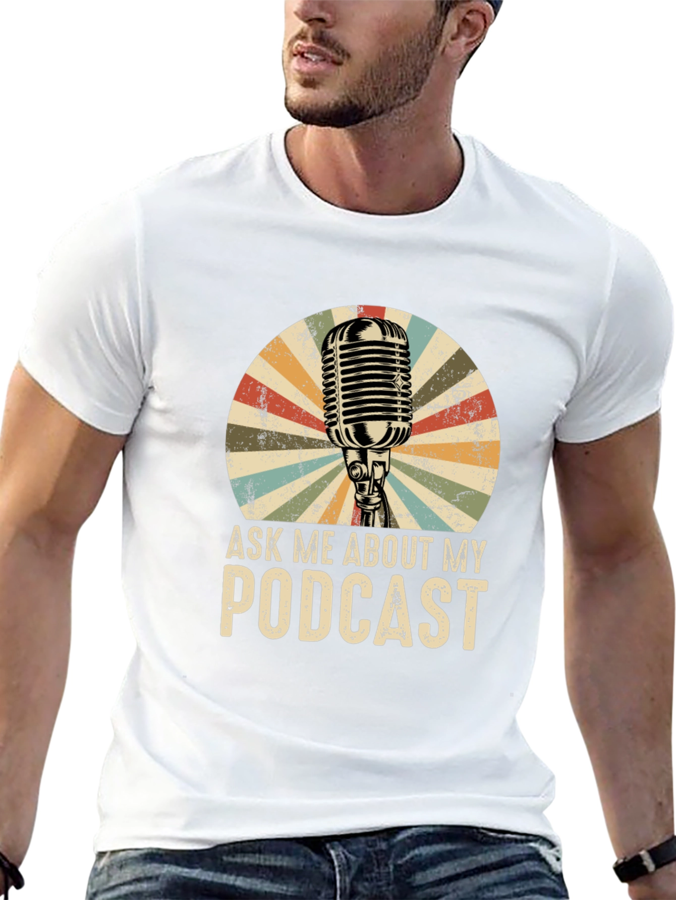 Ask Me About My Podcast T-Shirt Retro Microphone Design