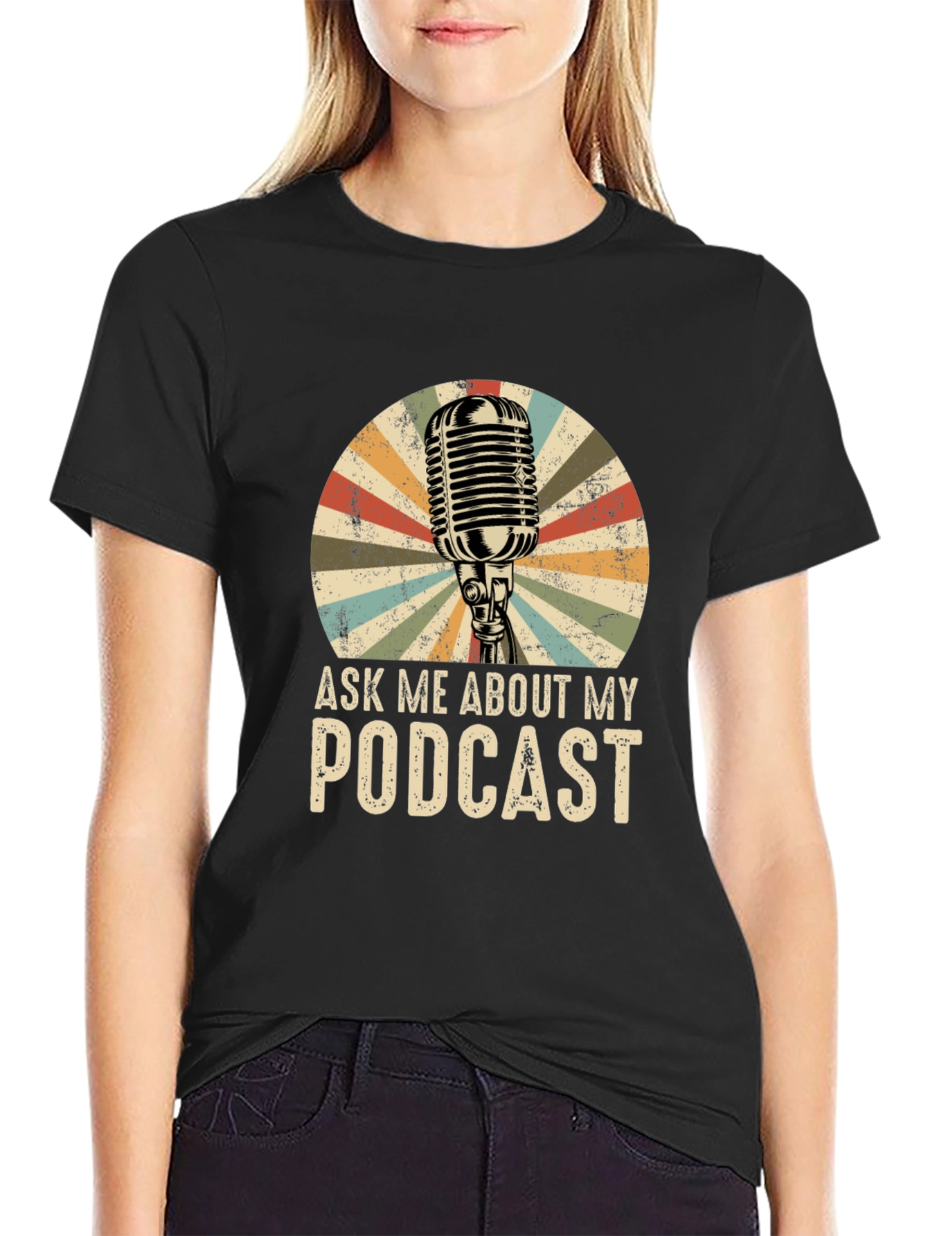 Ask Me About My Podcast T-Shirt Retro Microphone Design