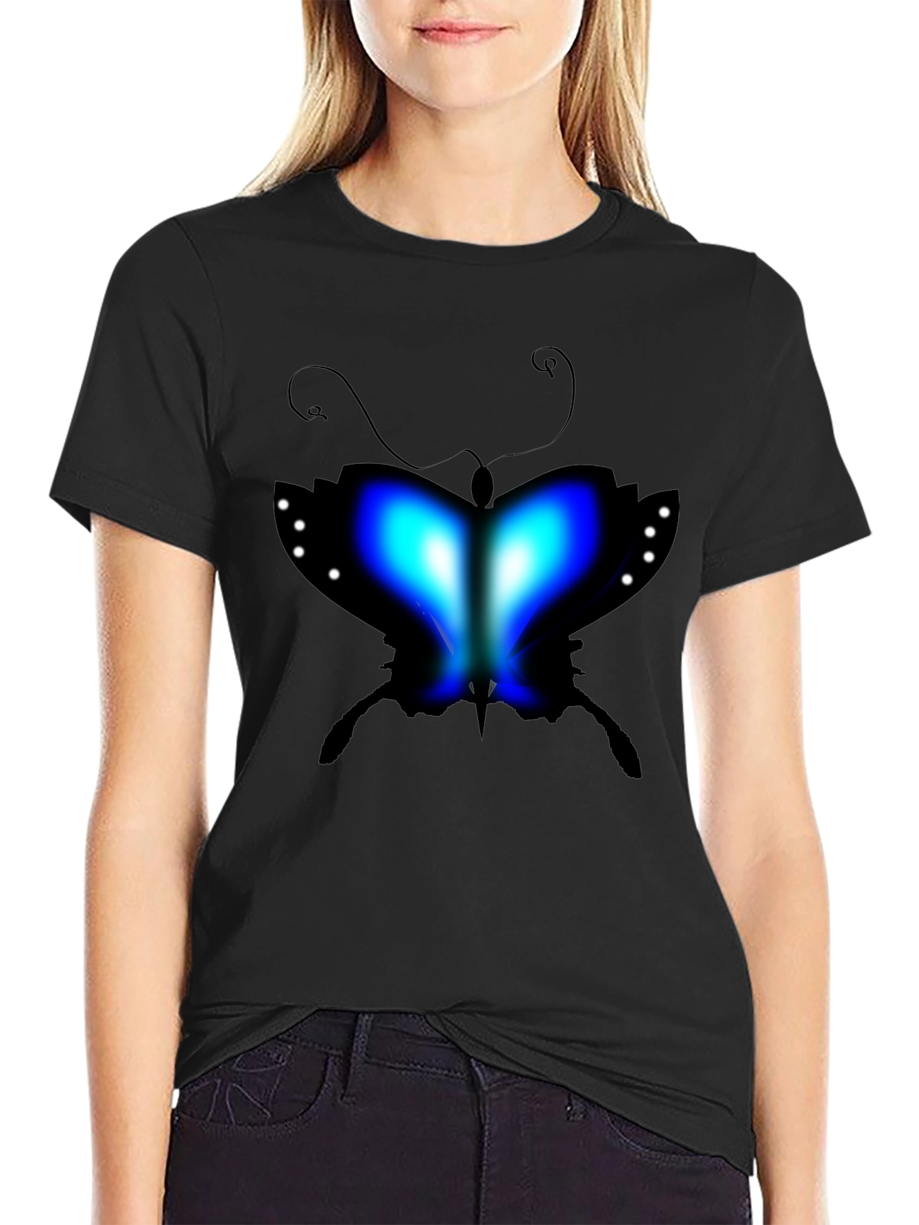 Butterfly Graphic Print Black T-Shirt