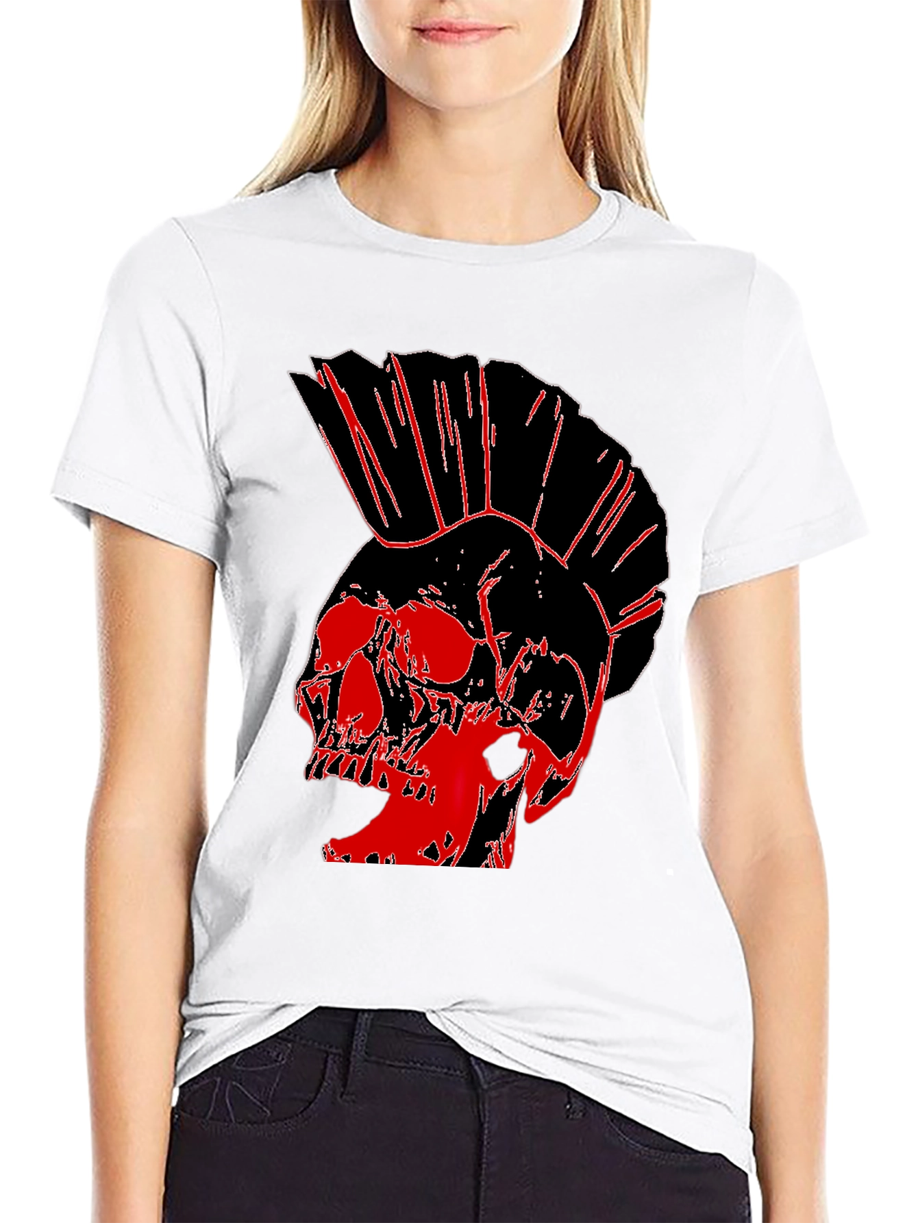 Punk Skull Graphic Tee - Black Cotton T-Shirt
