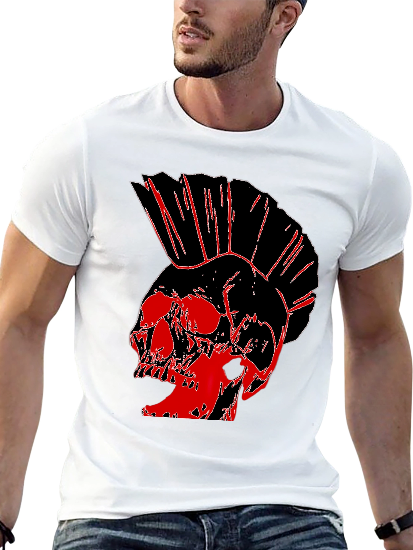 Punk Skull Graphic Tee - Black Cotton T-Shirt