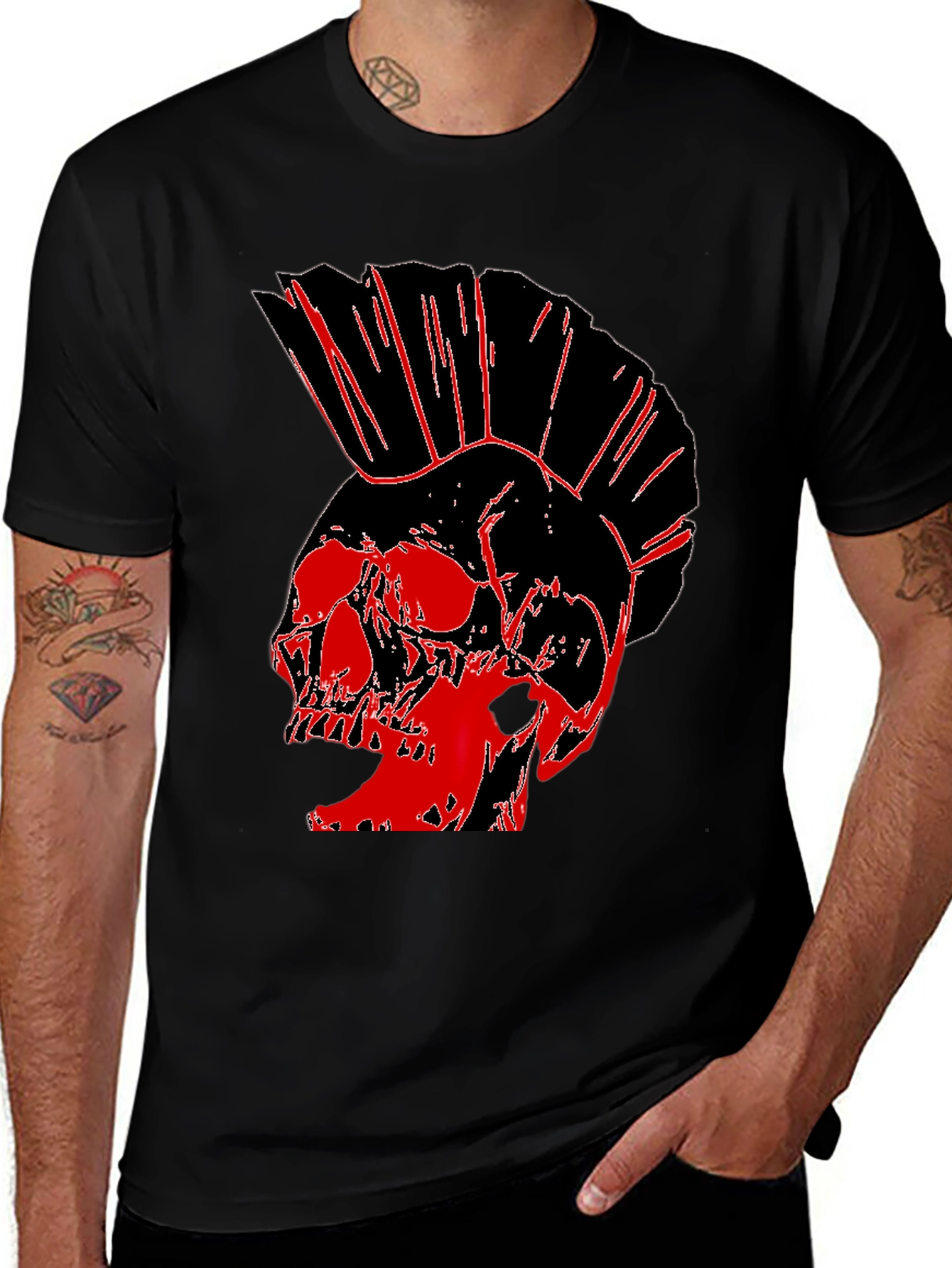 Punk Skull Graphic Tee - Black Cotton T-Shirt