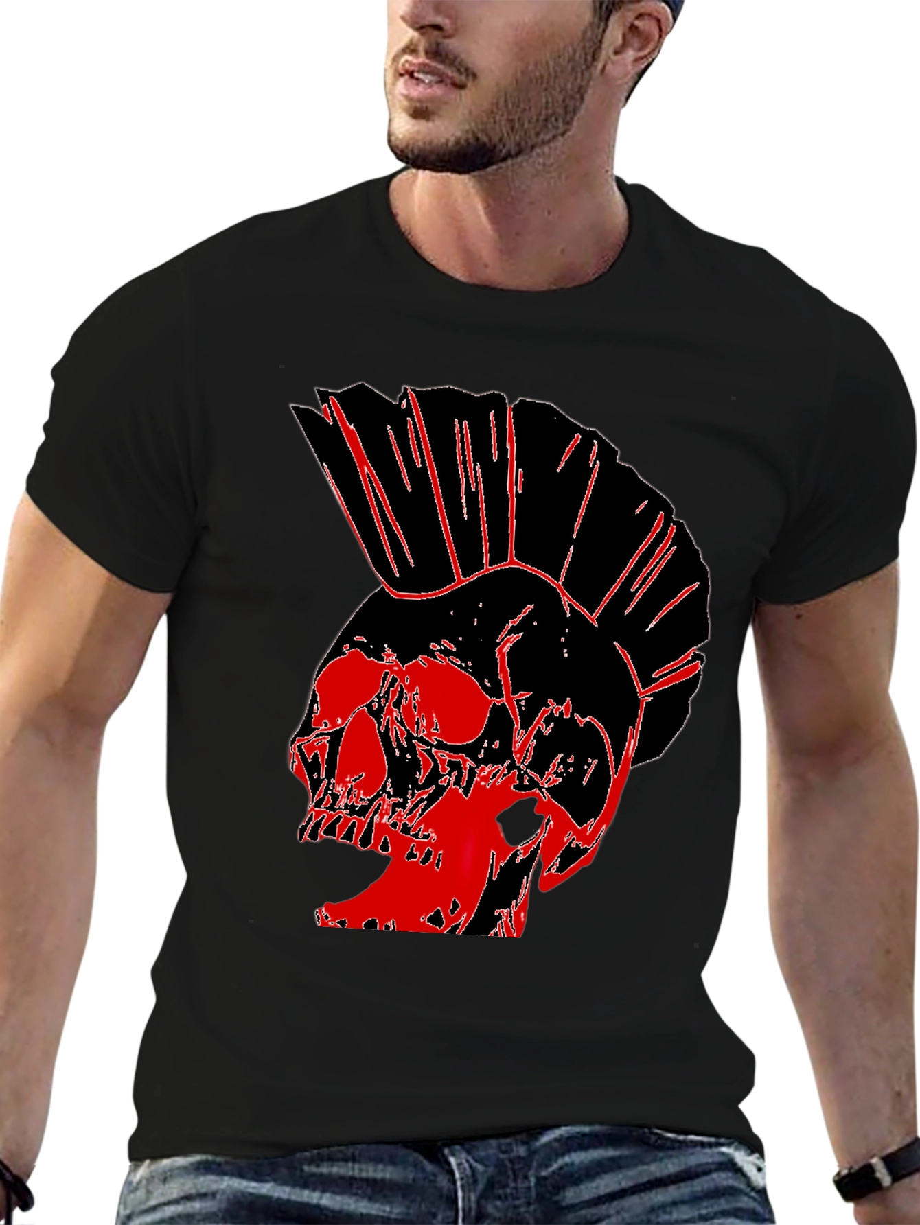 Punk Skull Graphic Tee - Black Cotton T-Shirt
