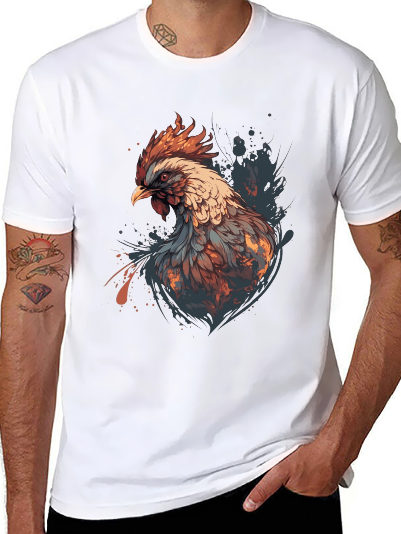 Rooster Graphic Tee - Stylish Mens Black T-Shirt