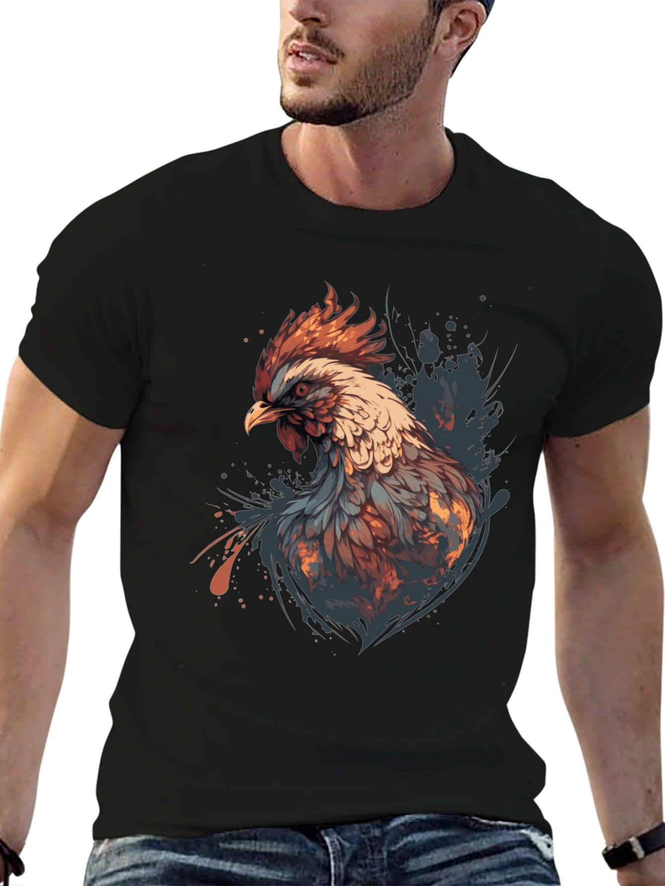 Rooster Graphic Tee - Stylish Mens Black T-Shirt