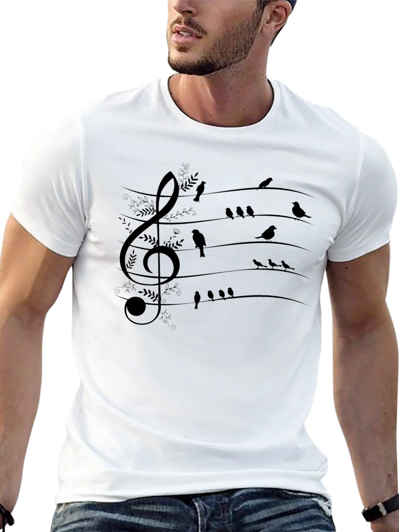 Musical Birds Graphic T-Shirt - Black Cotton Tee