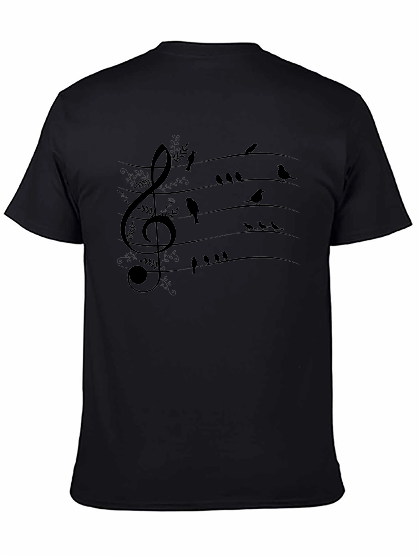 Musical Birds Graphic T-Shirt - Black Cotton Tee