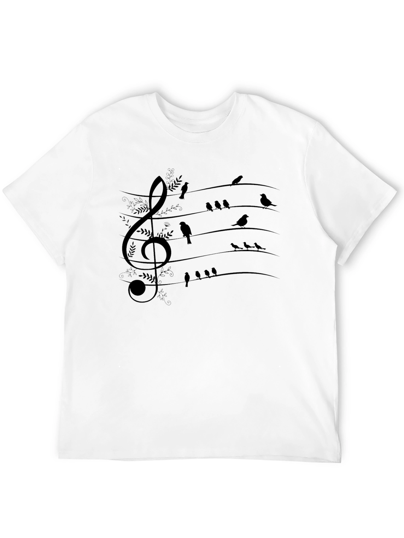 Musical Birds Graphic T-Shirt - Black Cotton Tee