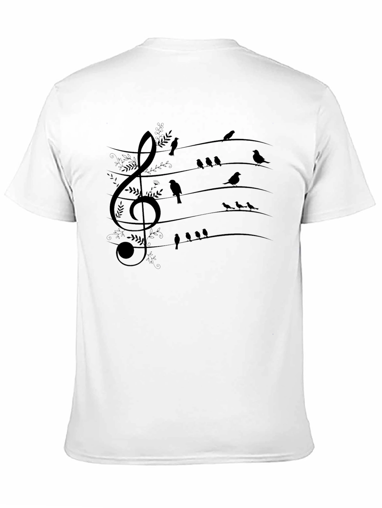 Musical Birds Graphic T-Shirt - Black Cotton Tee