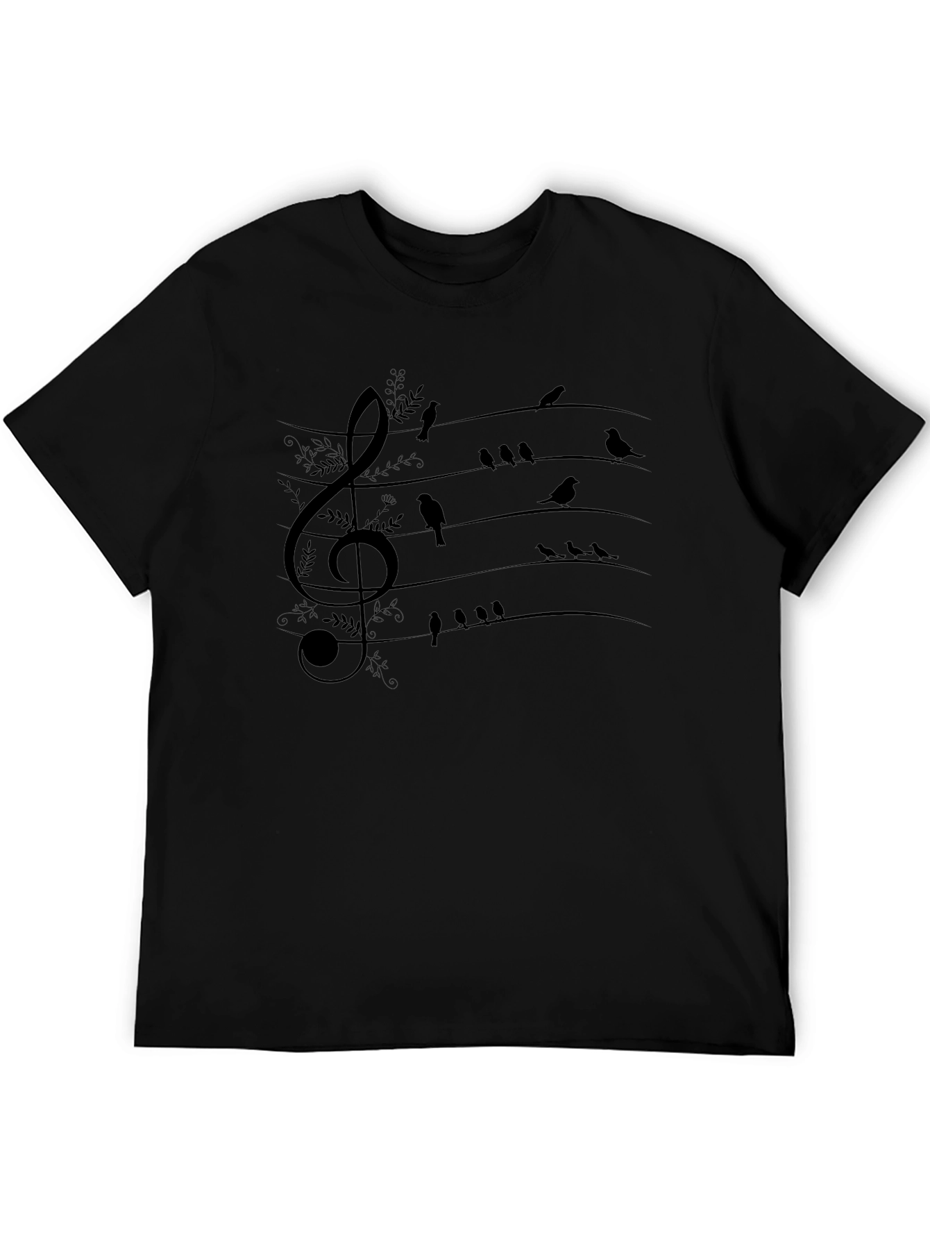 Musical Birds Graphic T-Shirt - Black Cotton Tee