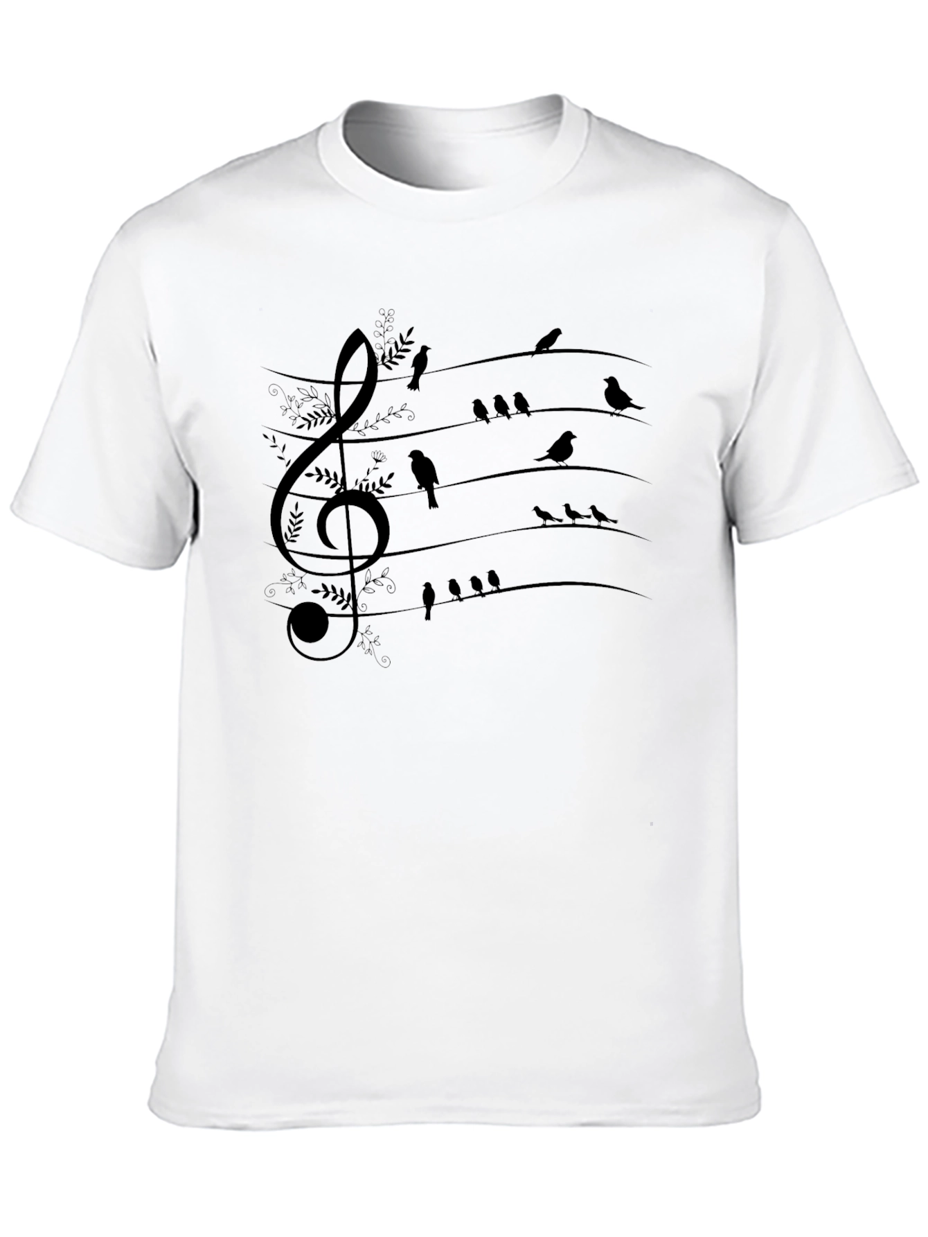 Musical Birds Graphic T-Shirt - Black Cotton Tee