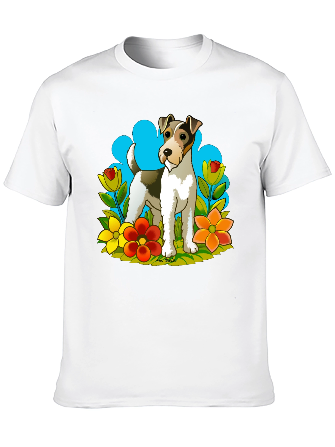 Dog & Flower Graphic Tee - Black Cotton T-Shirt