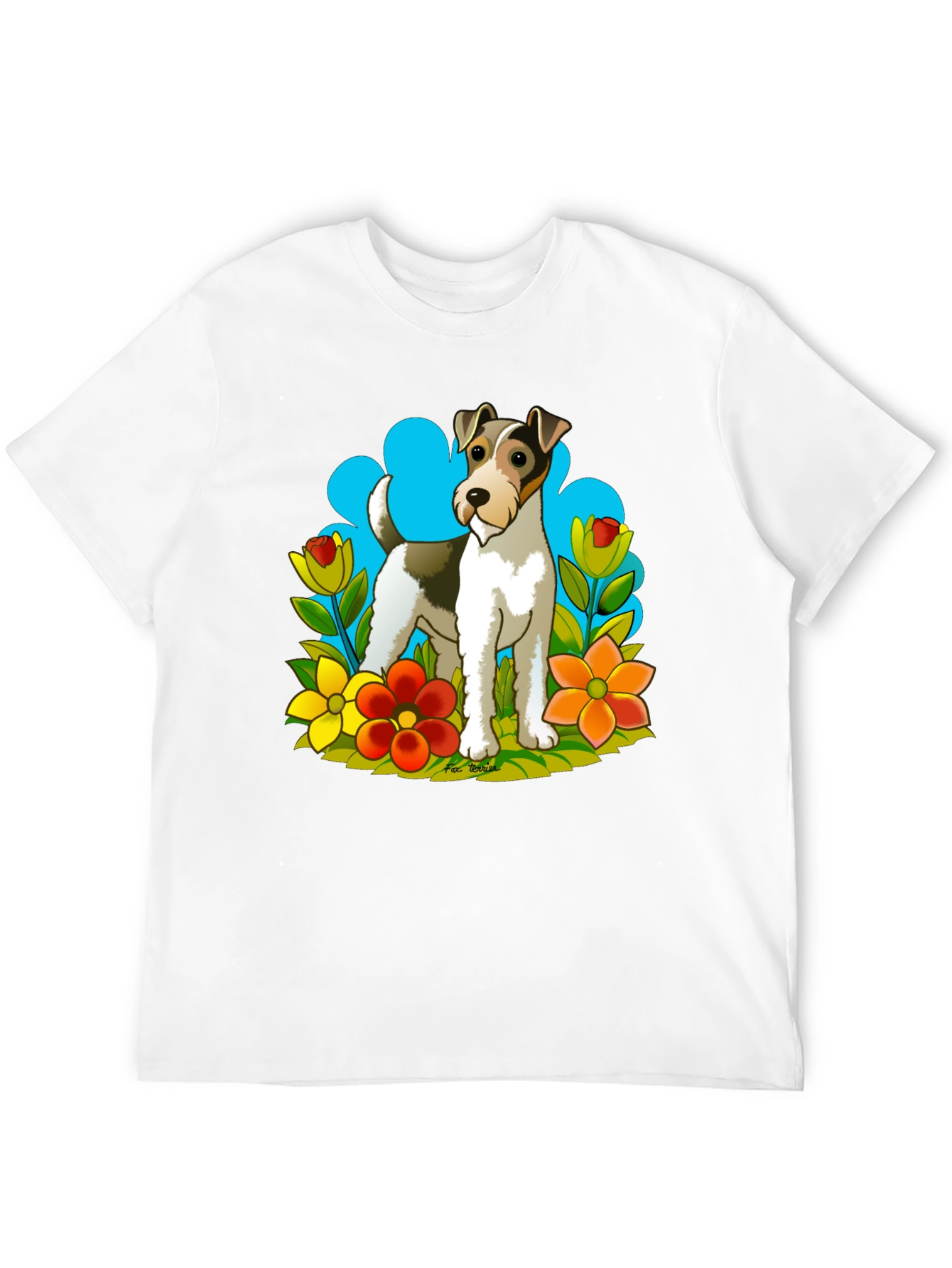 Dog & Flower Graphic Tee - Black Cotton T-Shirt