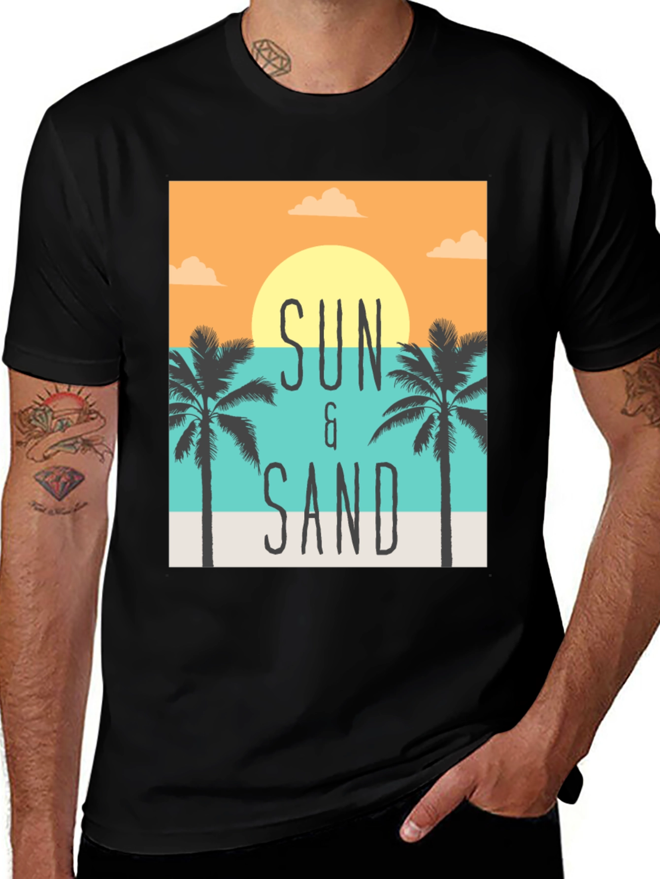 Sun & Sand Graphic Print Black T-Shirt