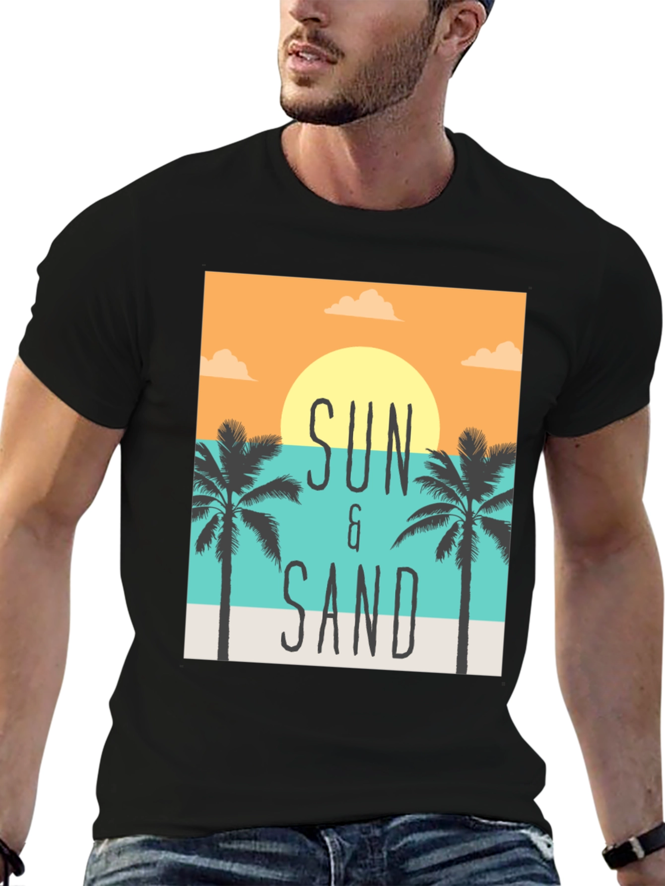 Sun & Sand Graphic Print Black T-Shirt