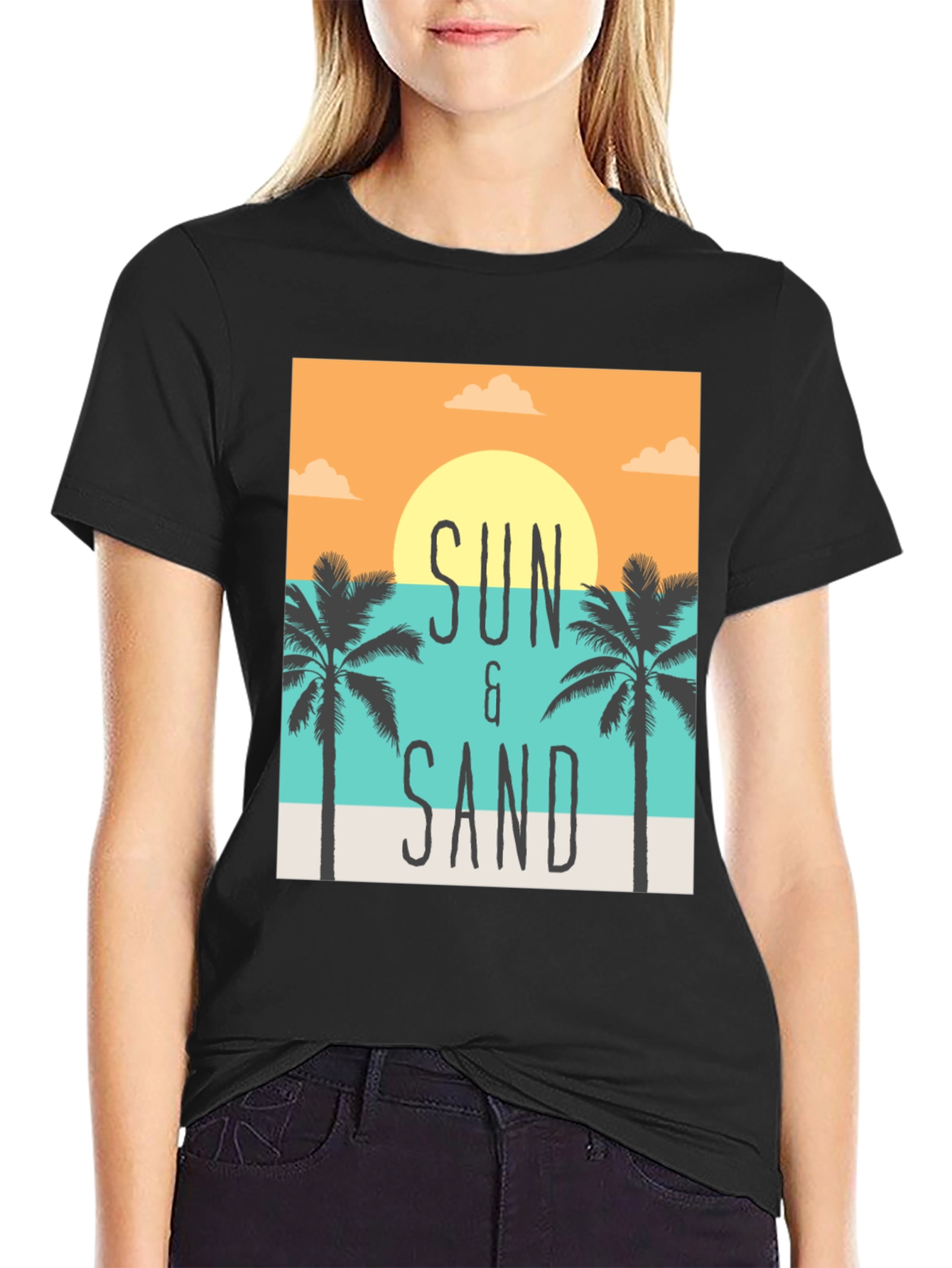 Sun & Sand Graphic Print Black T-Shirt