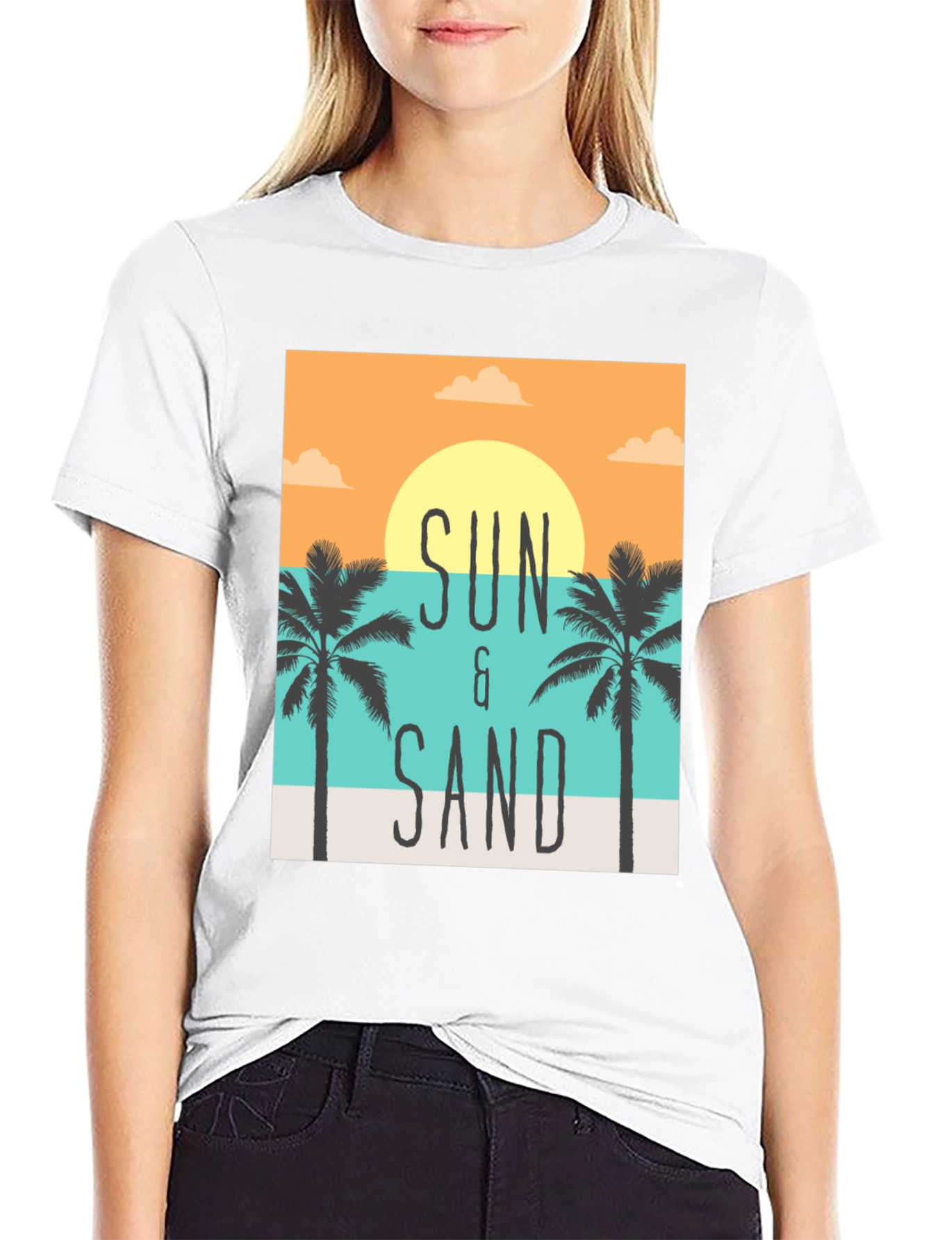 Sun & Sand Graphic Print Black T-Shirt