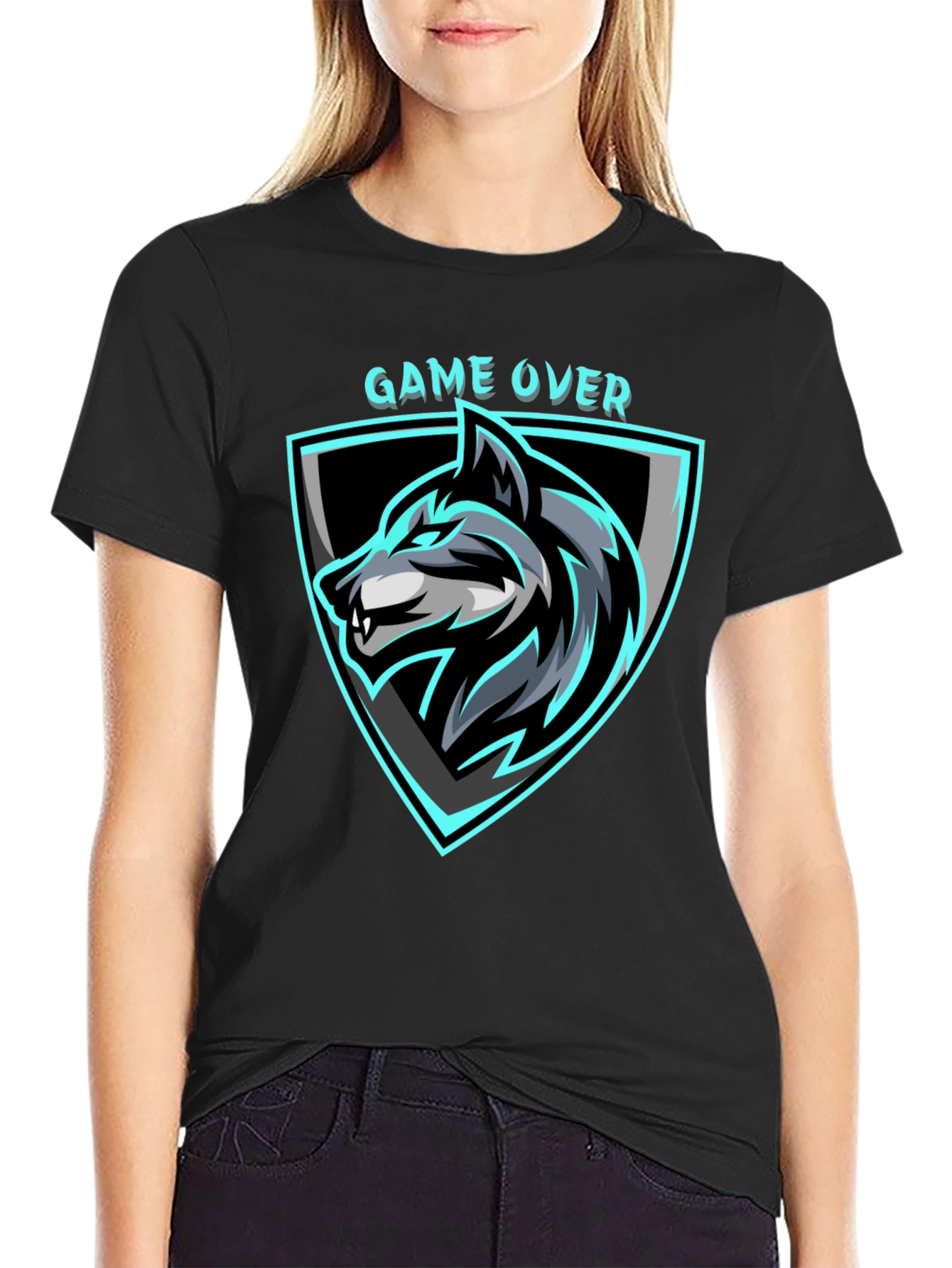 Game Over Wolf Graphic Black T-Shirt