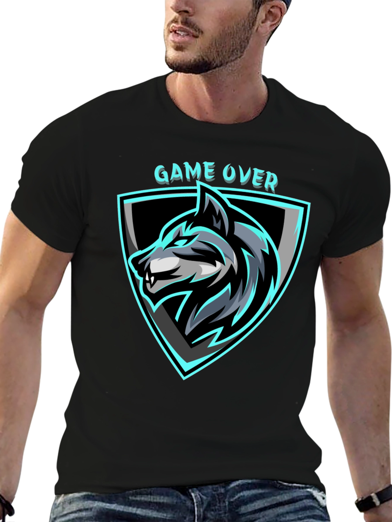 Game Over Wolf Graphic Black T-Shirt